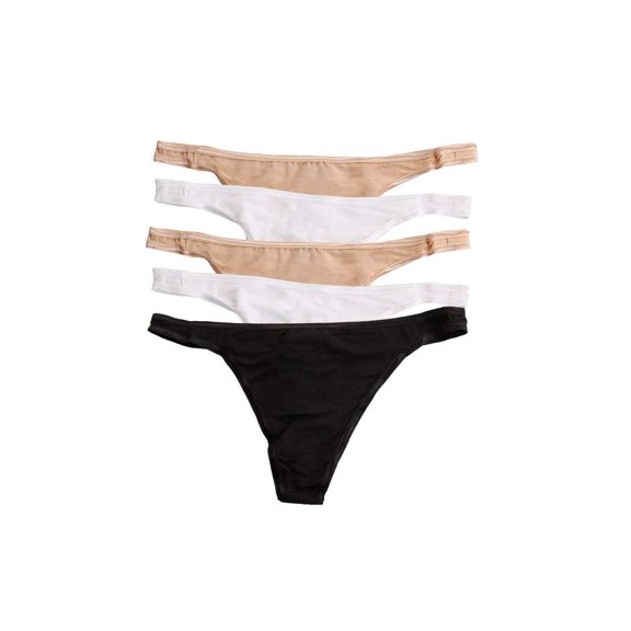 Felina | So Smooth Modal Low Rise Thong | Panties | 5 Pack (Black Fawn White, X-Large)