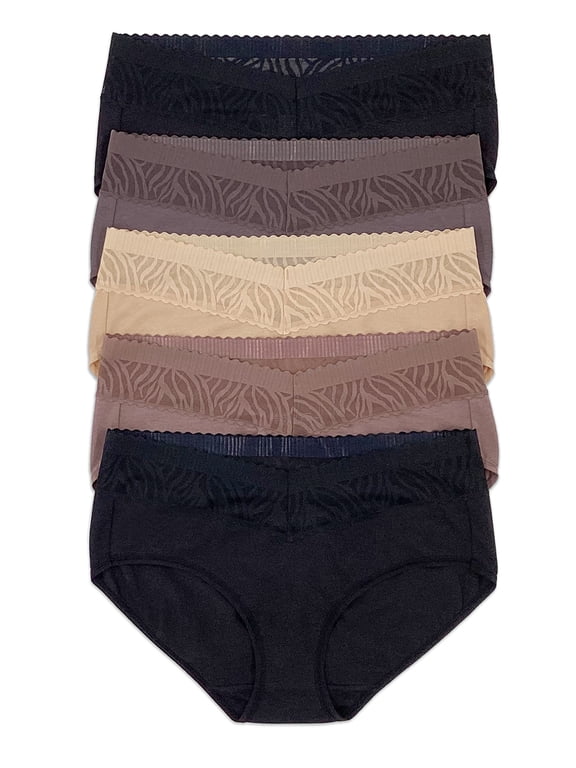 - Stay In Place Hipster Underwear 5-Pack - Breathable Cotton Stretch Modal Panties Mid-Rise No-Dig Comfort (Classic Nudes, Medium)