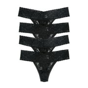 FELINA Stretchy Lace Low Rise Thong - Sexy Underwear for Women, Thongs for Women, Seamless Panties for Women (4-Pack)