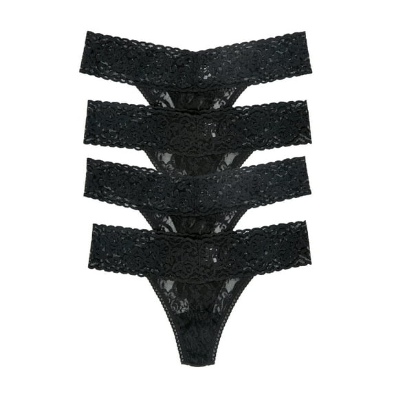 Felina Stretchy Lace Low Rise Thong - Sexy Underwear for Women, Thongs for Women, Seamless Panties for Women (4-Pack)