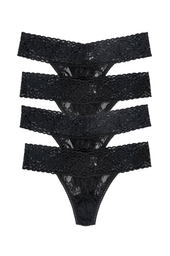 Stretchy Lace Low Rise Thong - Sexy Underwear for Women, Thongs for Women, Seamless Panties for Women (4-Pack)