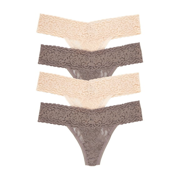 Felina Stretchy Lace Low Rise Thong - Sexy Underwear for Women, Thongs for Women, Seamless Panties for Women (4-Pack)