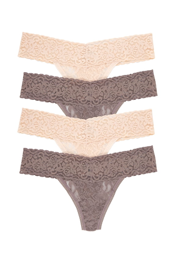 Stretchy Lace Low Rise Thong - Sexy Underwear for Women, Thongs for Women, Seamless Panties for Women (4-Pack)