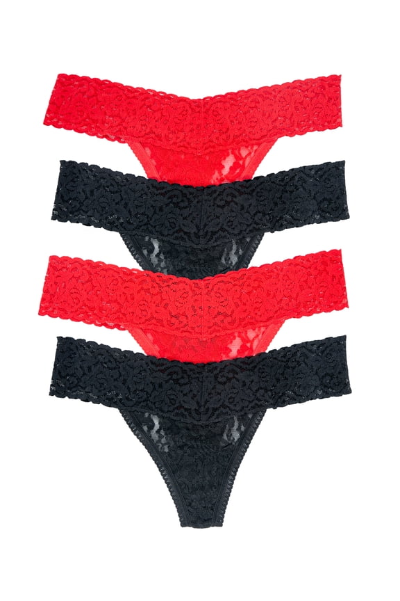 Stretchy Lace Low Rise Thong - Sexy Underwear for Women, Thongs for Women, Seamless Panties for Women (4-Pack)
