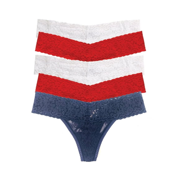 Felina Stretchy Lace Low Rise Thong - Sexy Underwear for Women, Thongs for Women, Seamless Panties for Women (5-Pack) (All American, L/XL)