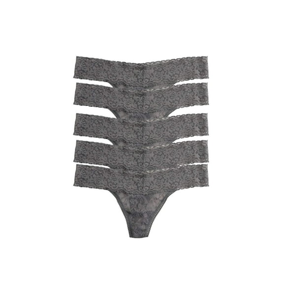 Felina Stretchy Lace Low Rise Thong - Sexy Underwear for Women, Thongs for Women, Seamless Panties for Women (5-Pack)