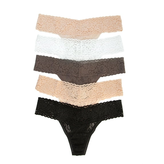 Felina Stretchy Lace Low Rise Thong - Sexy Underwear for Women, Thongs for Women, Seamless Panties for Women (5-Pack)