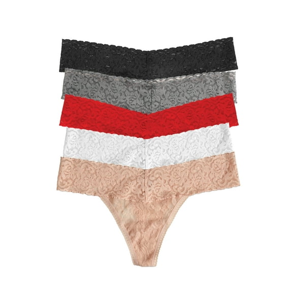 Felina Stretchy Lace Low Rise Thong - Sexy Underwear for Women, Thongs for Women, Seamless Panties for Women (5-Pack)