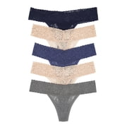 Felina Stretchy Lace Low Rise Thong - Sexy Underwear for Women, Thongs for Women, Seamless Panties for Women 5-Pack Neutral Grays, S/M