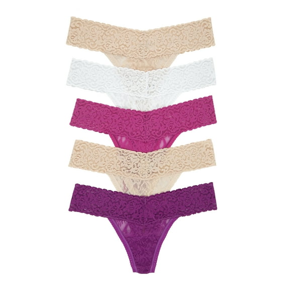 Felina Stretchy Lace Low Rise Thong - Sexy Underwear for Women, Thongs for Women, Seamless Panties for Women (5-Pack) (Rosy Pinks, M/L)