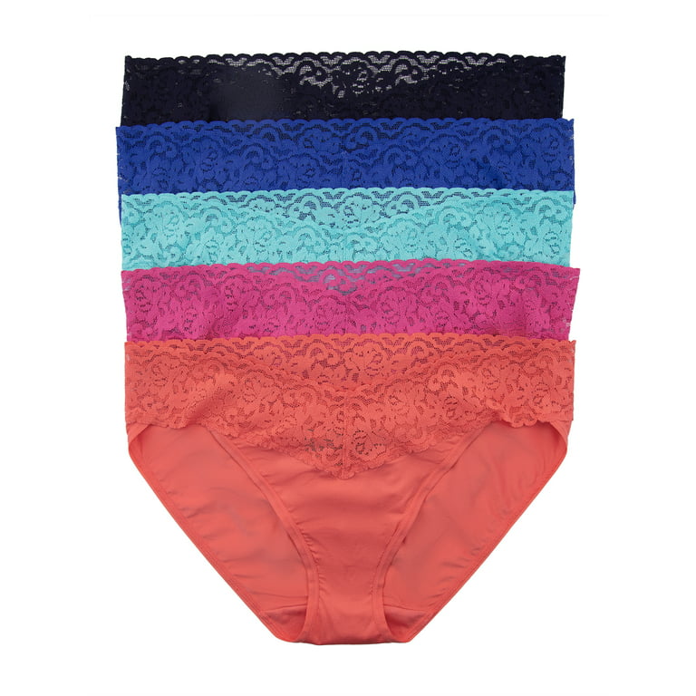 Felina Stretchy Lace Trimmed Bikini Underwear - Sexy Underwear for Women,  Bikini Panties, Seamless Panties (5-Pack) (Acapulco, L/XL) 