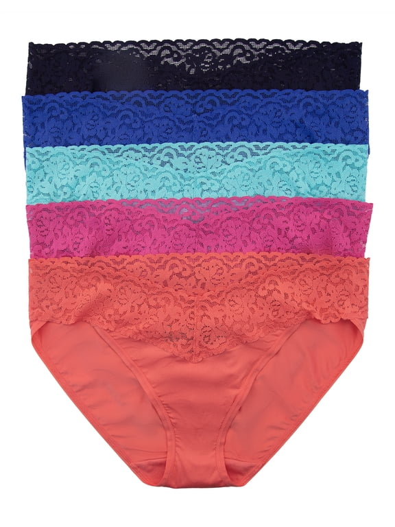 Stretchy Lace Trimmed Bikini Underwear - Sexy Underwear for Women, Bikini Panties, Seamless Panties (5-Pack) (Acapulco, L/XL)