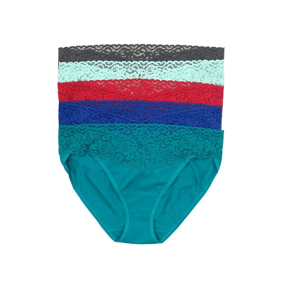 Felina Stretchy Lace Trimmed Bikini Underwear - Sexy Underwear for Women, Bikini Panties, Seamless Panties (5-Pack) (Bahama Dreams, L/XL)