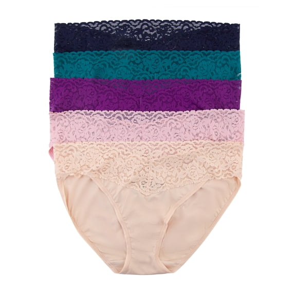 Felina Stretchy Lace Trimmed Bikini Underwear - Sexy Underwear for Women, Bikini Panties, Seamless Panties (5-Pack)