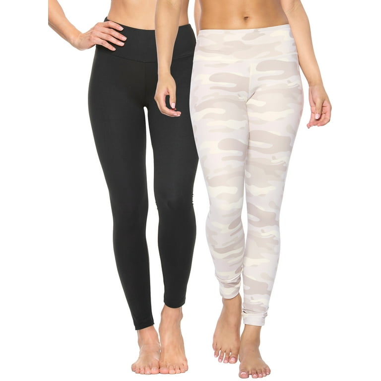 Felina Sueded Athleisure Performance Legging (2-Pack) Womens Leggings  w/Slimming Waist Band Style: C3690RT (Cashmere Camo Black, Small) 