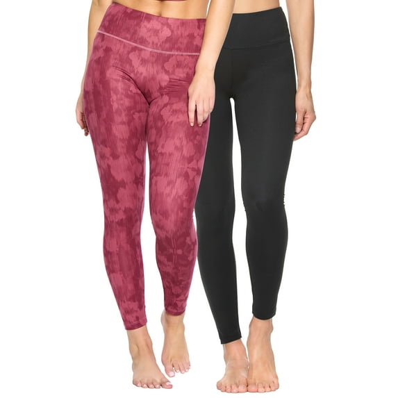 Felina Sueded Athleisure Performance Legging (2-Pack) Womens Leggings w/Slimming Waist Band Style: C3690RT (Maroon Floral Black, Medium)