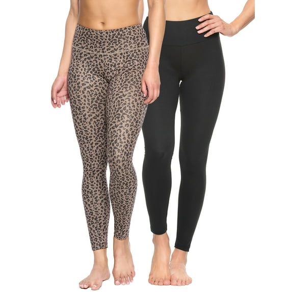 Felina Sueded Athleisure Performance Legging (2-Pack) Womens Leggings w/Slimming Waist Band Style: C3690RT (Raven Leopard Black, Small)