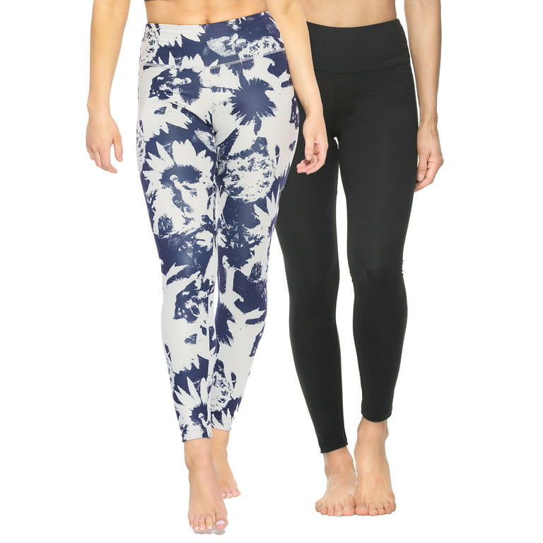 Felina Sueded Athleisure Performance Legging (2-Pack) Womens Leggings  w/Slimming Waist Band Style: C3690RT (Shadow Floral Black, X-Small)