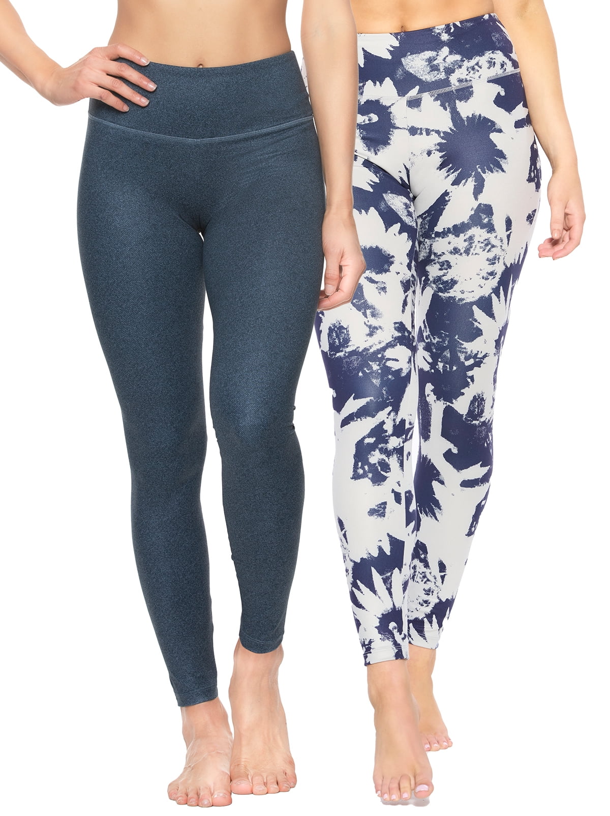 Felina Sueded Athleisure Performance Legging (2-Pack) Womens Leggings  w/Slimming Waist Band Style: C3690RT (Shadow Floral Denim, XX-Large) 