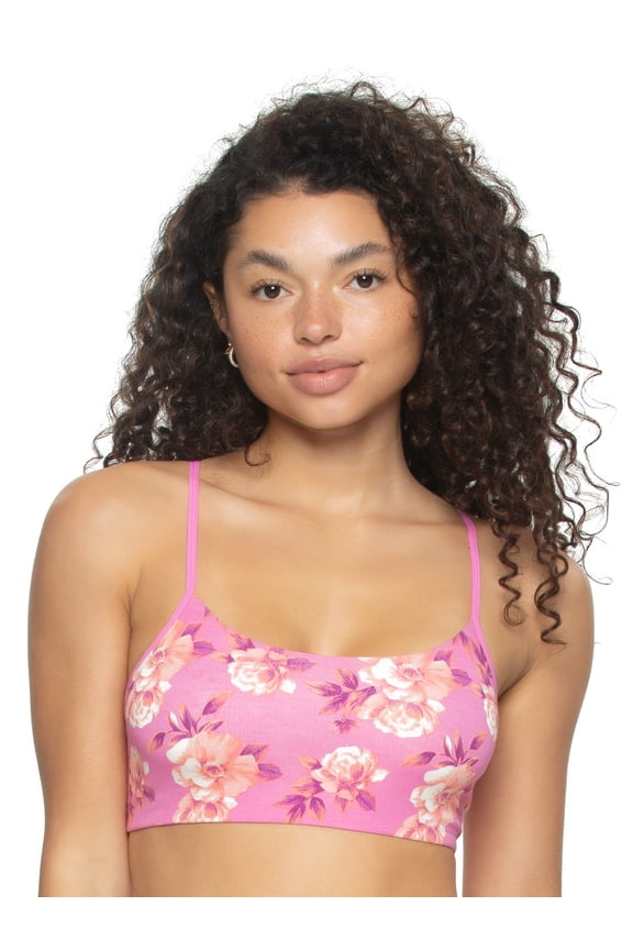 - Super Soft Modal Bralette - Adjustable Straps, Moisture Wicking Lounge Bralette (Pink Floral, Large)