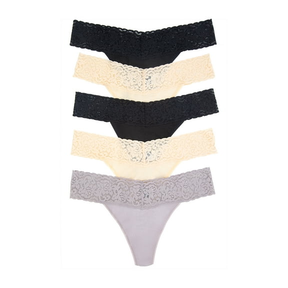 Felina Super Stretchy Lace Top Low Rise Thong | 5-Pack (Everyday Combo, S/M)
