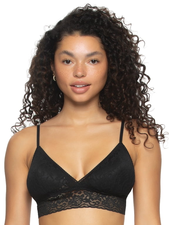 | Super Stretchy Lace Triangle Bralette (Black, Large)