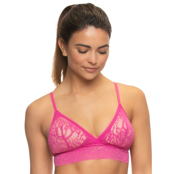 Felina | Super Stretchy Lace Triangle Bralette (Very Berry, Medium)