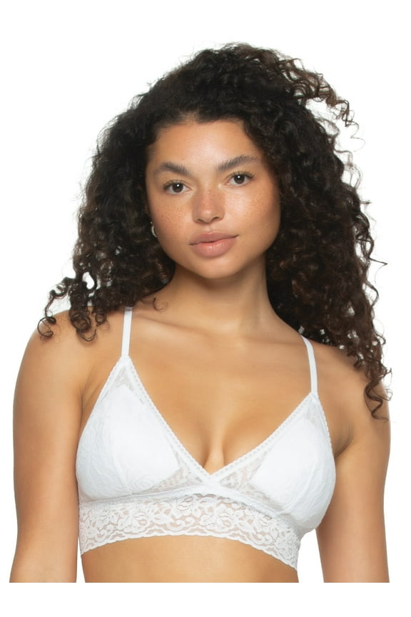 | Super Stretchy Lace Triangle Bralette (White, X-Large)