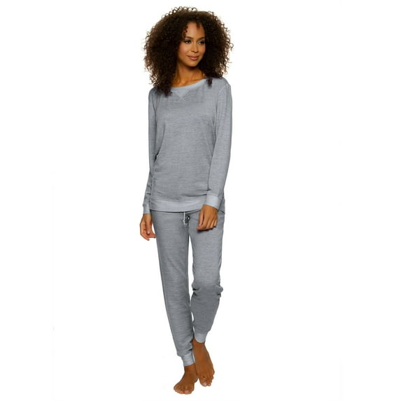 Felina | Taylor French Terry Lounge Set | Crewneck Top | Jogger Pants (X-Small, Grey Blue Heather)