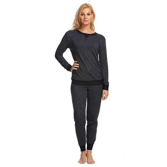 Felina | Taylor French Terry Lounge Set | Crewneck Top | Jogger Pants (X-Small, Heather Black)