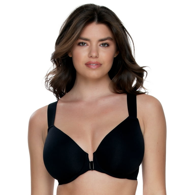 Exclare Racerback Full Figure Underwire Women's Front Close Bra Plus Size  Seamless Unlined Bra For Large Bust(Black,36DDD)