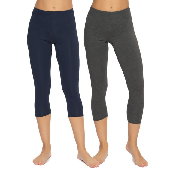 Felina - Velvety Soft Capri Legging 2-Pack - Women's Capri Leggings for Workout and Lounge, Soft Capri Yoga Pants (Navy Charcoal, Small)