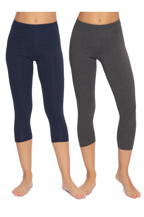 - Velvety Soft Capri Legging 2-Pack - Women's Capri Leggings for Workout and Lounge, Soft Capri Yoga Pants (Navy Charcoal, X-Large)