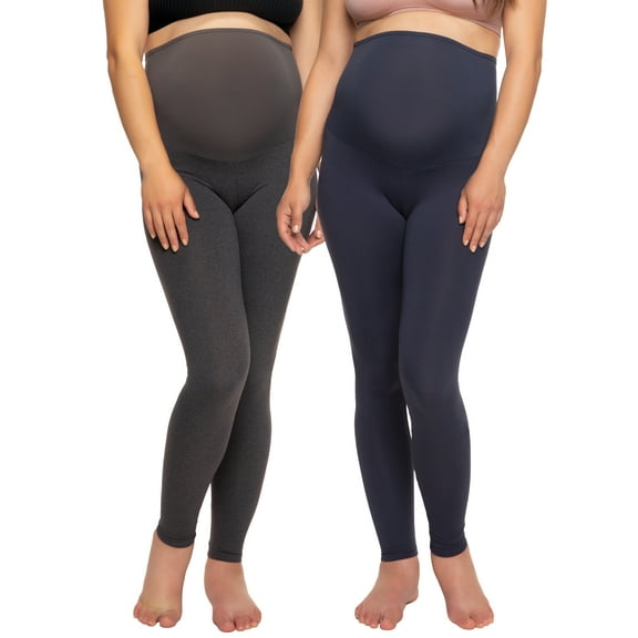 Felina Velvety Soft Maternity Leggings For Women - Yoga Pants For Women, Maternity Clothes - (2-Pack) (X-Small, Navy Charcoal)