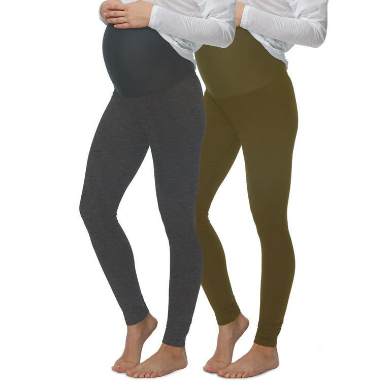 Felina Velvety Soft Maternity Leggings For Women - Yoga Pants For Women,  Maternity Clothes - (2-Pack) (XL, Charcoal Dark Olive)