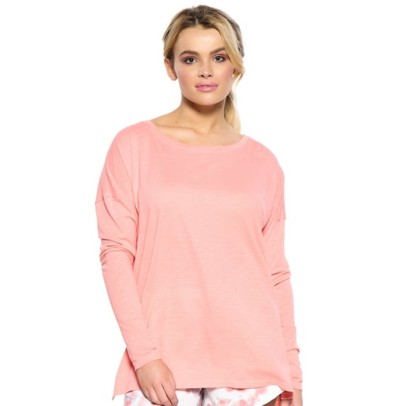 Felina | Velvety Soft Slub Long Sleeve Tee (Shell Pink, Large)