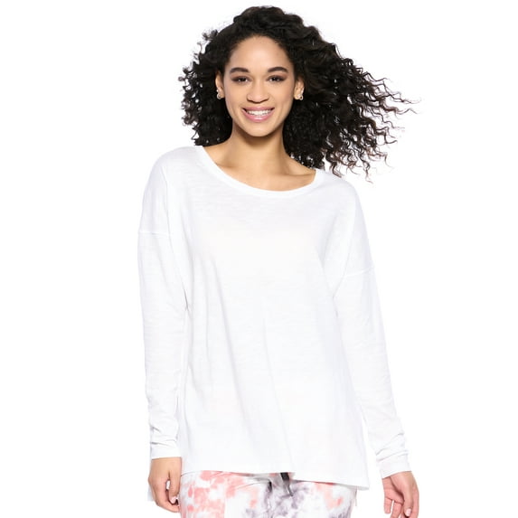 Felina | Velvety Soft Slub Long Sleeve Tee (White, Large)