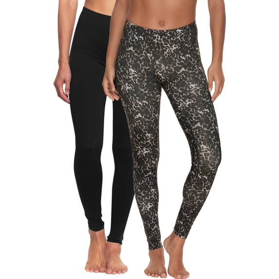 Felina Velvety Super Soft Lightweight Leggings 2-Pack - For Women - Yoga Pants, Workout Clothes (Black Tea Leopard Black, X-Large)