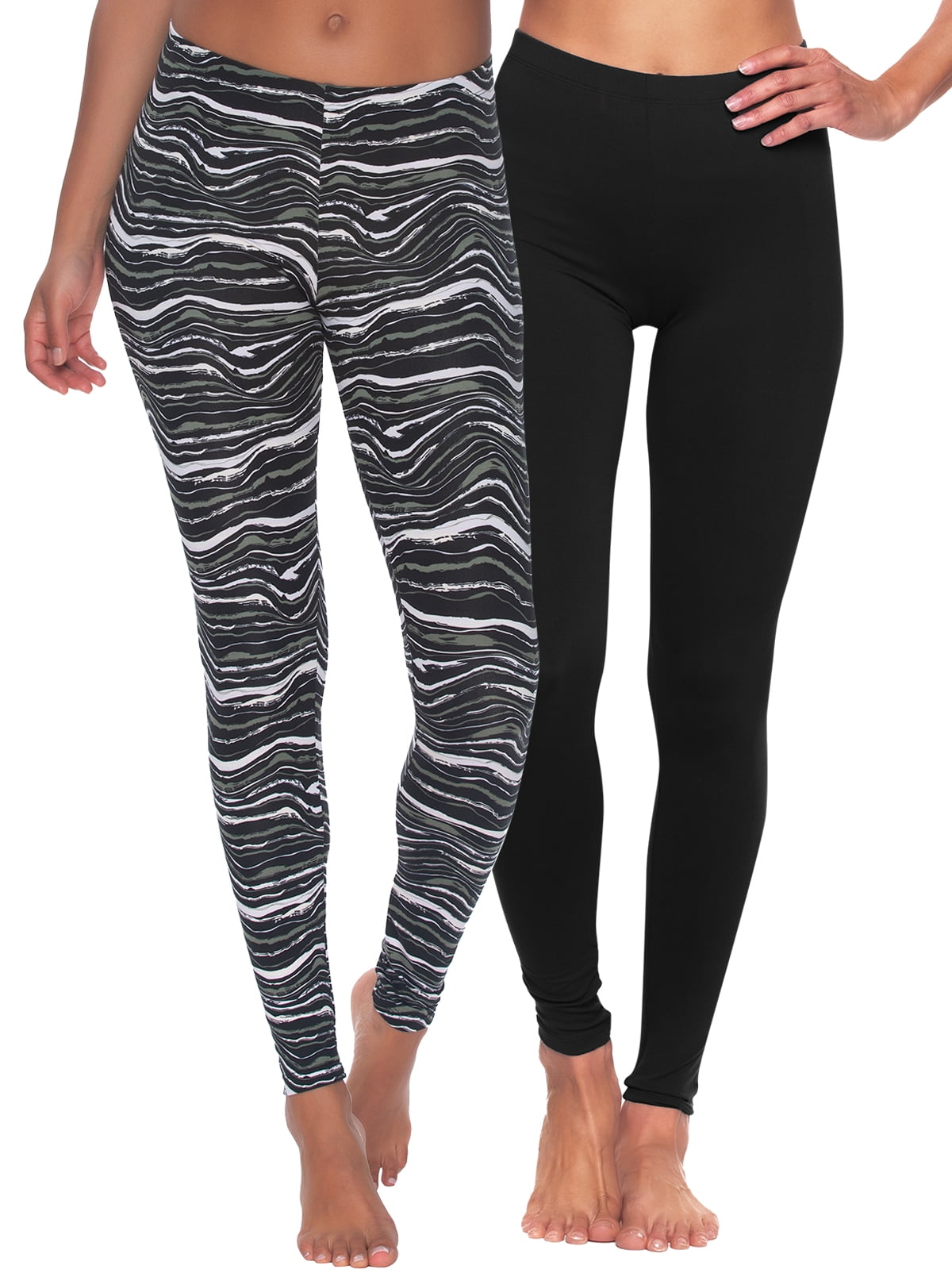Felina Velvety Super Soft Lightweight Leggings 2-Pack - For Women - Yoga Pants, Workout Clothes (Black Wave Black, Large)