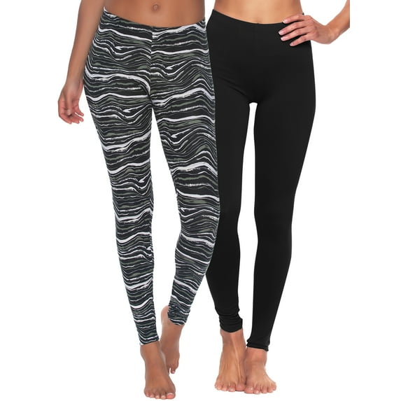 Felina Velvety Super Soft Lightweight Leggings 2-Pack - For Women - Yoga Pants, Workout Clothes (Black Wave Black, X-Small)