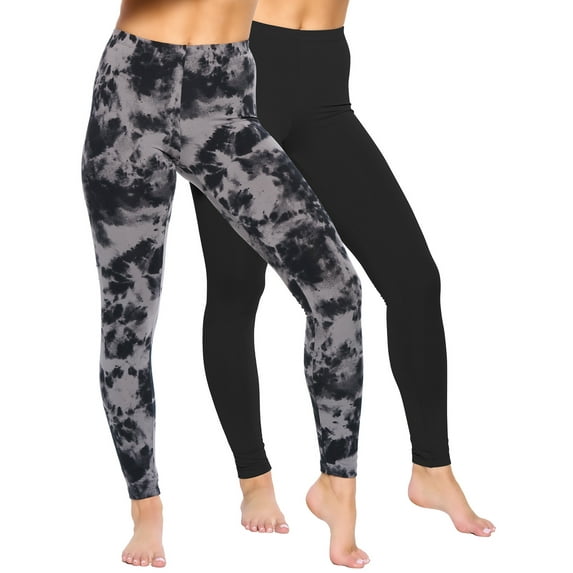 Felina Velvety Super Soft Lightweight Leggings 2-Pack - For Women - Yoga Pants, Workout Clothes (Tie Dye Black, X-Small)