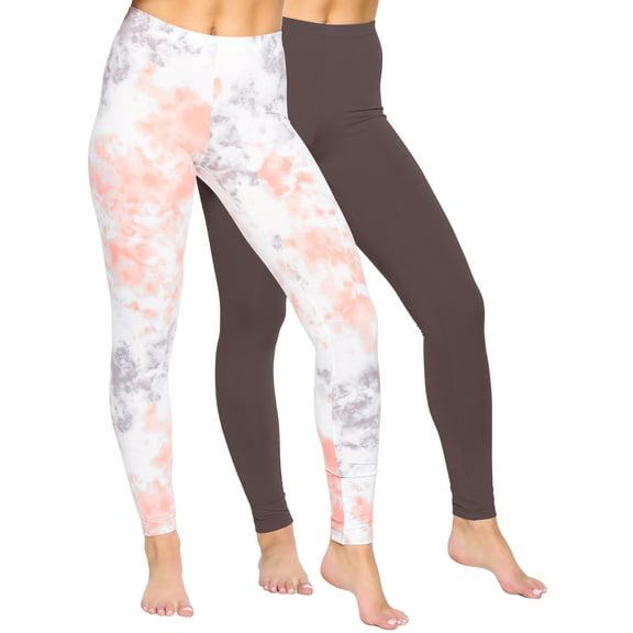 Felina Velvety Super Soft Lightweight Leggings 2-Pack - For Women - Yoga Pants, Workout Clothes (Tie Dye Raisin, Small)