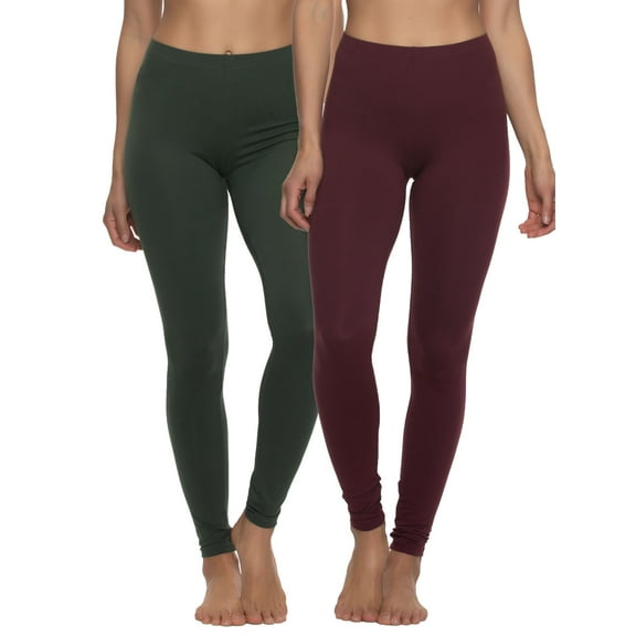 Felina Velvety Super Soft Lightweight Leggings 2-Pack - For Women - Yoga Pants, Workout Clothes (Wine Hunter Green, Large)