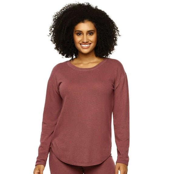Felina | Victoria Long Sleeve Crew Neck Top | TOP ONLY | Pants Not Included (Deep Mahogany Rose, Small)