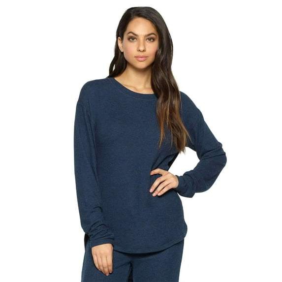 Felina | Victoria Long Sleeve Crew Neck Top | TOP ONLY | Pants Not Included (Navy, Large)