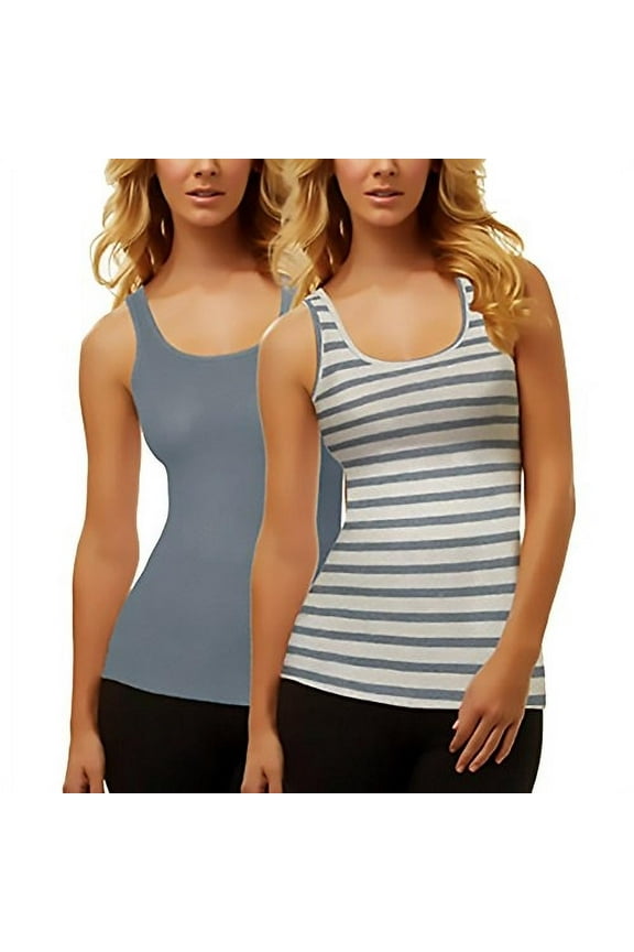 Women's Fine Ribbed Knit Tank Tops (2-pack), Blue/Grey, Small