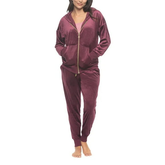 Felina Women's 2 Piece Velour Track Suit, Hoodie and Jogger Lounge Set (X-Large/Fig (Purple))