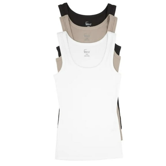 Felina Women's 3 Pack Ribbed Tank Tops (US, Alpha, X-Large, Regular, Regular, Black Multi (Black, Tan, White))
