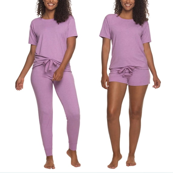 Felina Women's 3-Piece Soft Jersey T-Shirt, Shorts and Pants PJ Lounge Set-Purple / XL