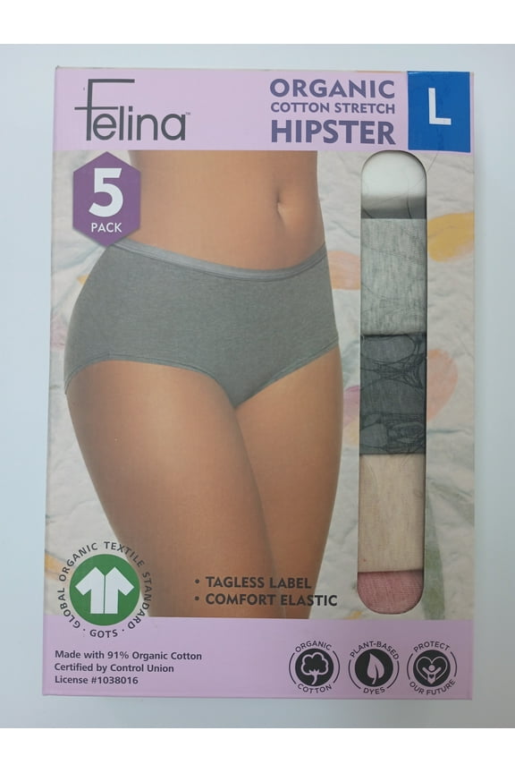 Women's 5 Pack Organic Cotton Stretch Hipster Size: L, Color: Pink